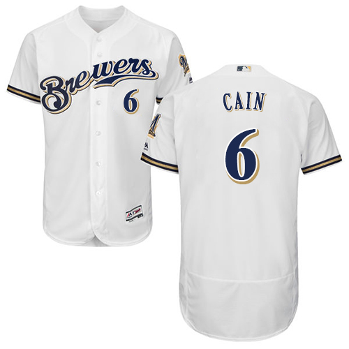 Brewers #6 Lorenzo Cain White Flexbase Authentic Collection Stitched MLB Jersey